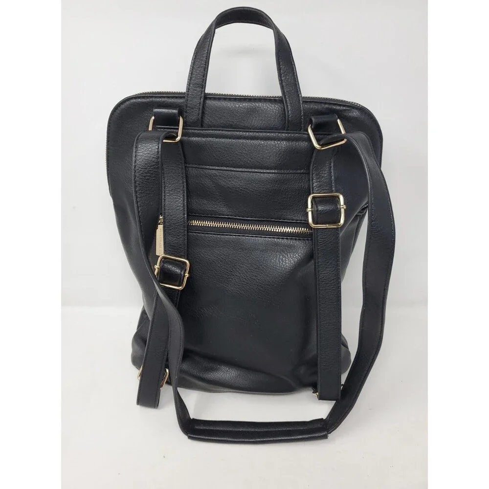 Expressions Black Faux Leather Backpack with Gold Hardware